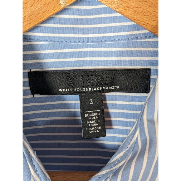 WHBM Button Down Sequin Striped Poplin Shirt Blue White Stripe Women's Size 4 - Picture 3 of 10